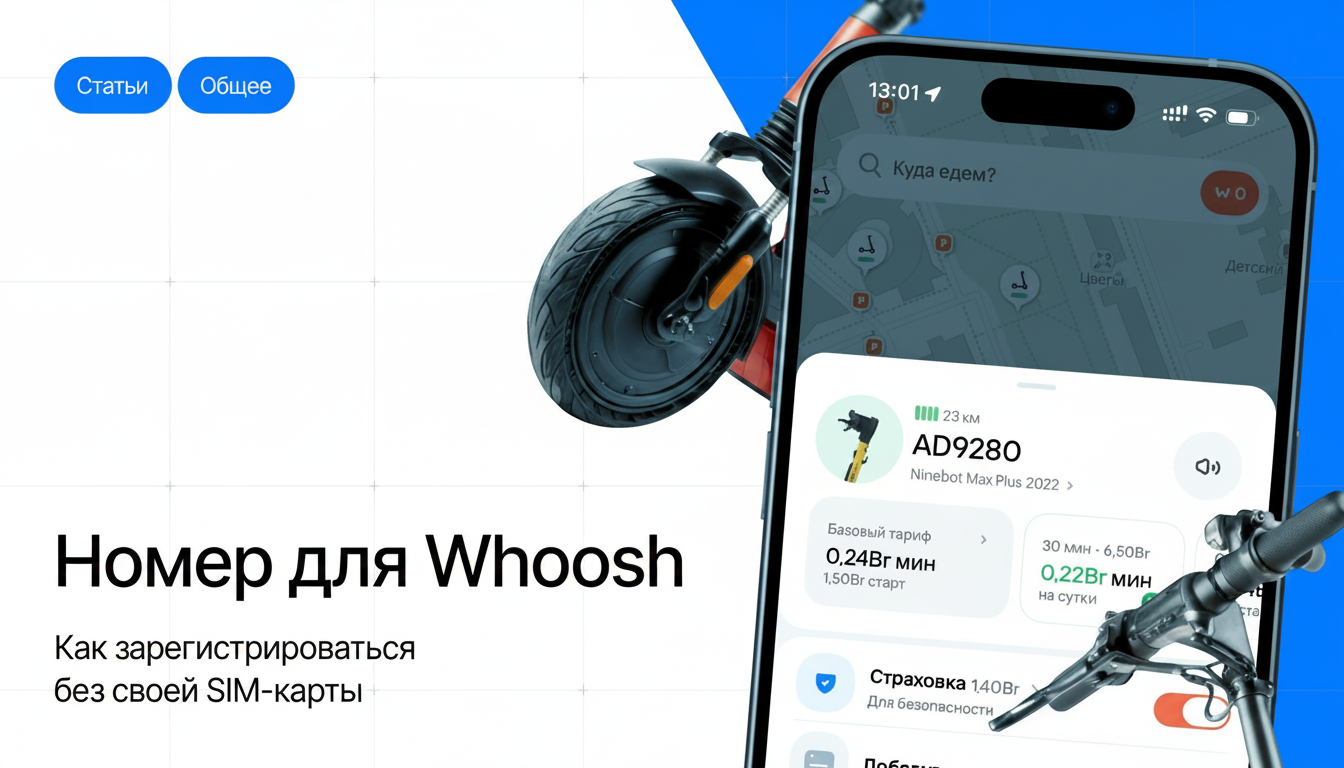 Скидка 30% на первые 3 поездки в Whoosh: регистрация по SMS через виртуальный номер.